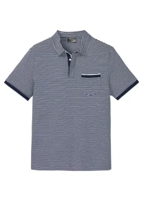Navy Blue and White Striped Polo Shirt