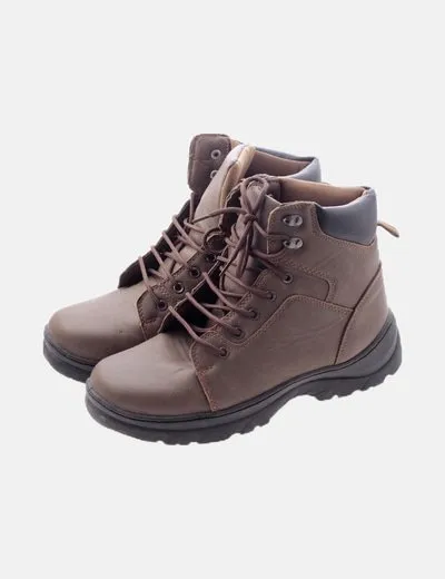 Brown lace-up boots.