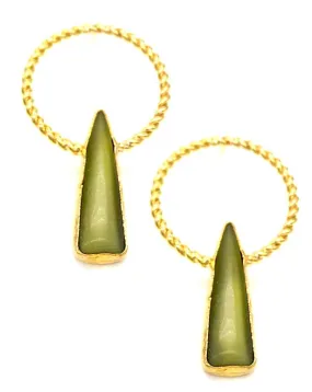 Green Natural Stone Hoop Summer Earrings