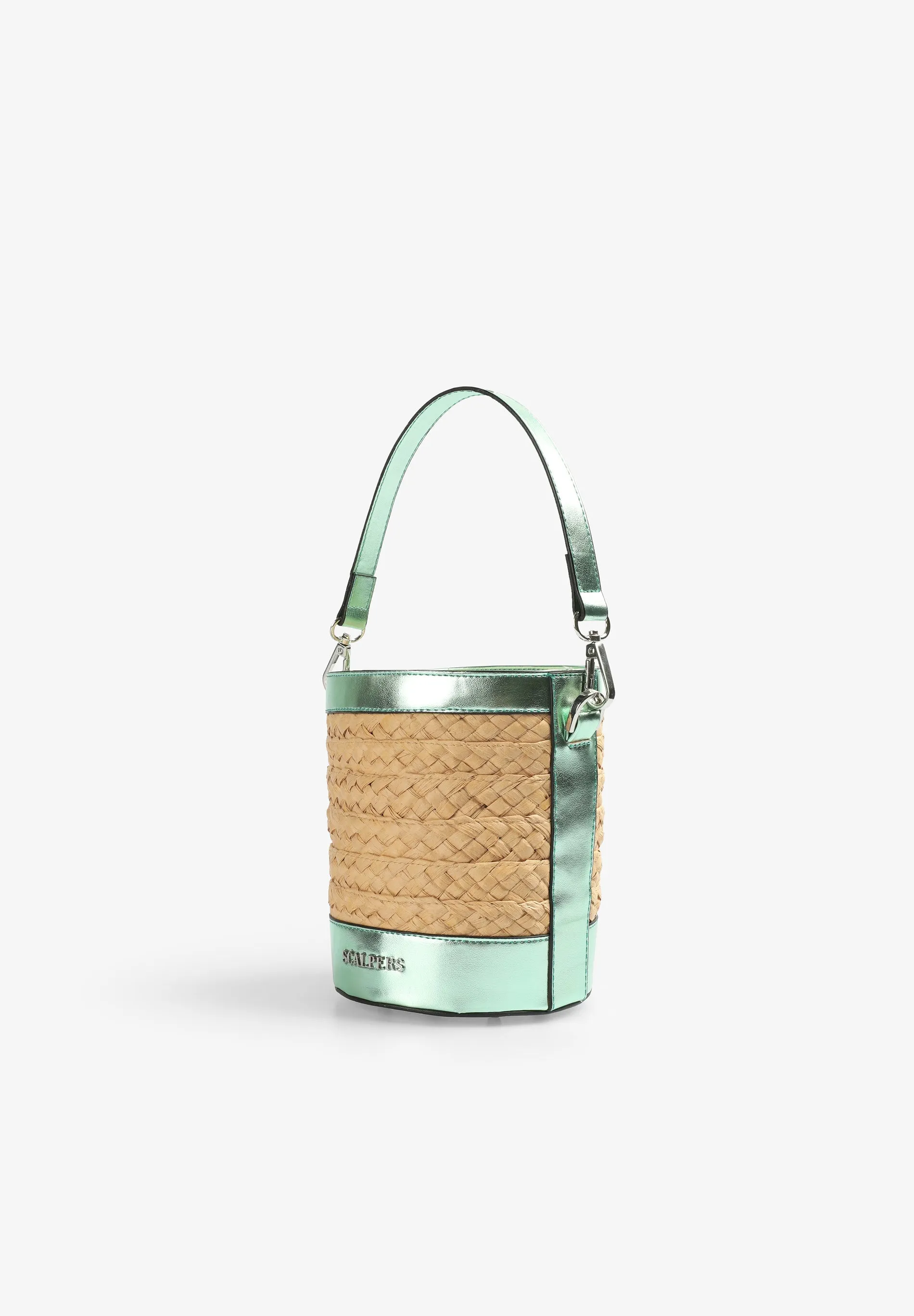 RAFFIA CUBE BAG WITH METALLIC ACCENTS